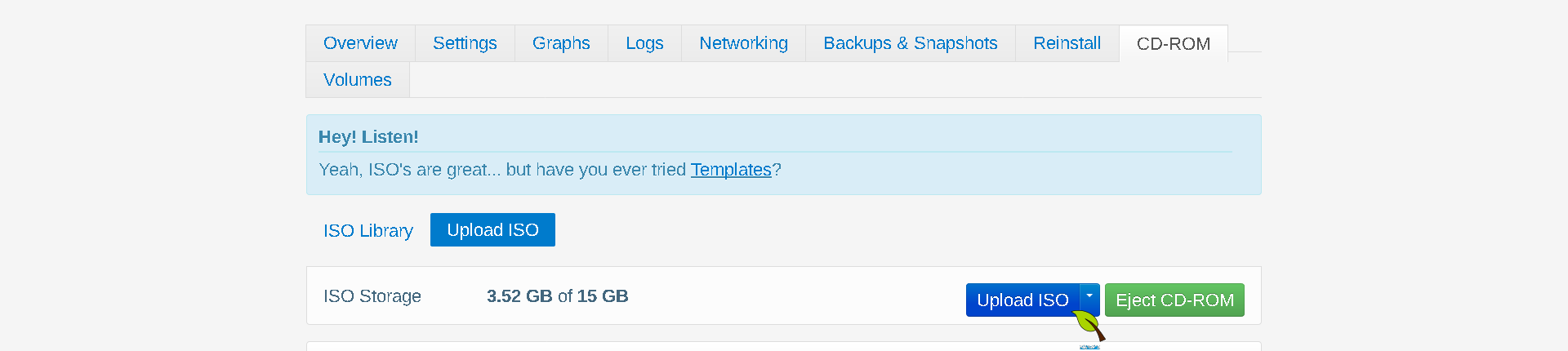 Showing the Upload ISO option