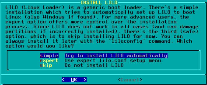 Choosing automatic lilo setup